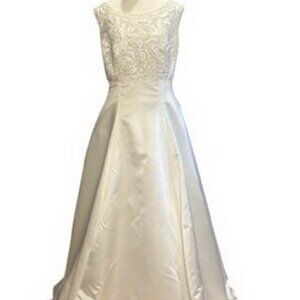 Demetrios White Embellished Satin Mikado Wedding Gown